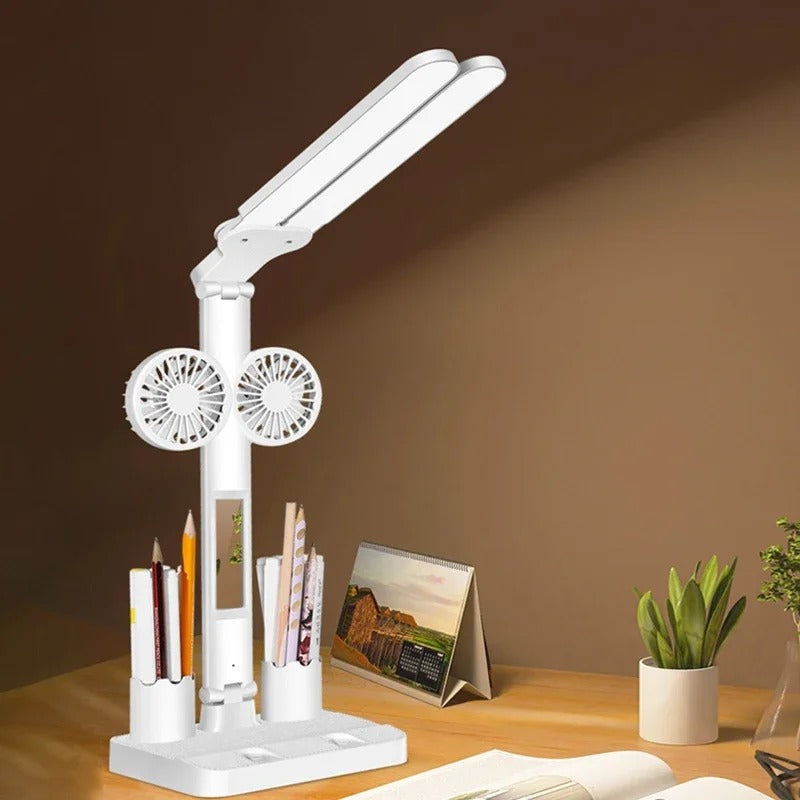 3 EN 1, LÁMPARA DE ESCRITORIO, VENTILADOR Y RELOJ
