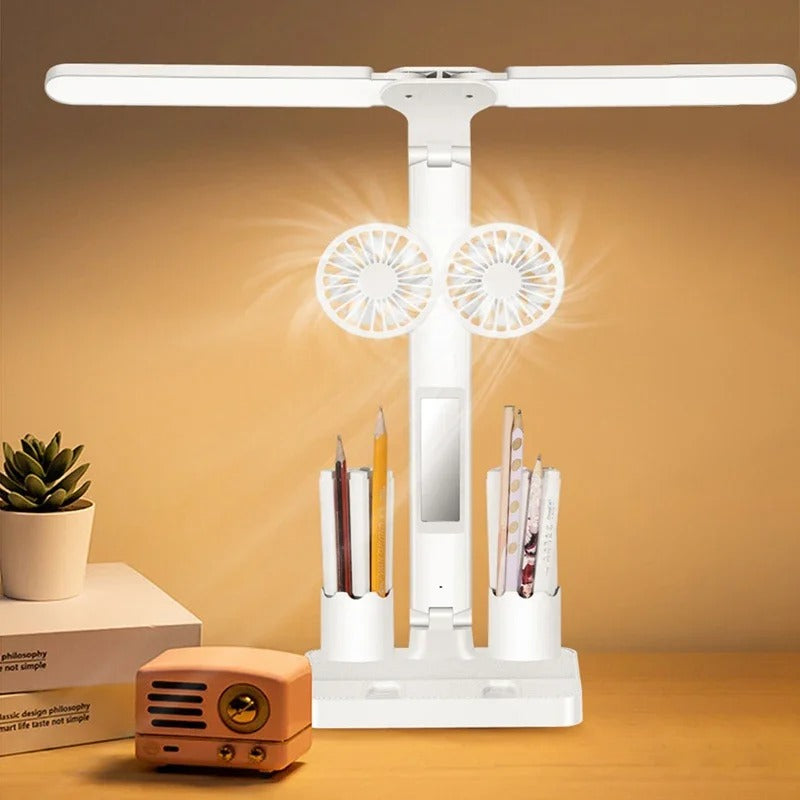 3 EN 1, LÁMPARA DE ESCRITORIO, VENTILADOR Y RELOJ