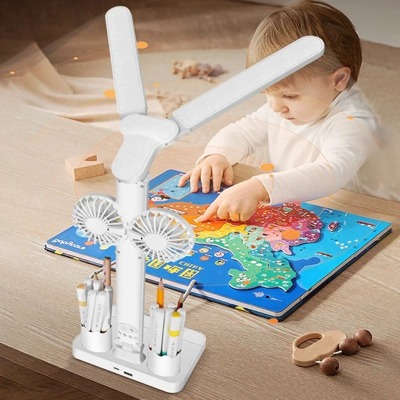 3 EN 1, LÁMPARA DE ESCRITORIO, VENTILADOR Y RELOJ