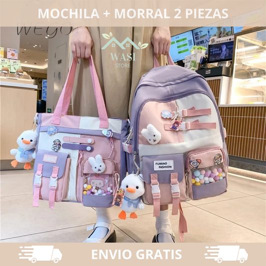MOCHILA KAWAII + CARTERA MORRAL 2 PIEZAS