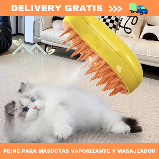 PEINE PARA MASCOTAS A VAPOR 3 EN 1  PEINA LIMPIA Y MASAJEA